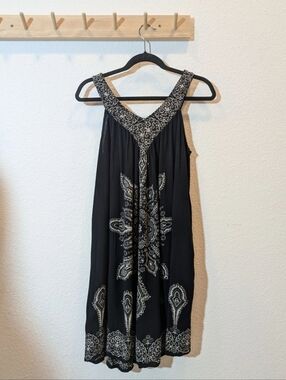 Black Sleeveless Embroidered Boho Dress